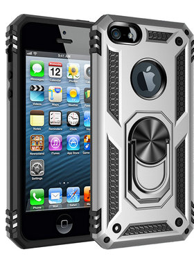 适用iphoneSE1代手机壳防摔苹果5s硬壳全包双层硅胶软i5外壳盔甲6SP二合一软胶7P/8plus磨砂外壳XSMAX指环套