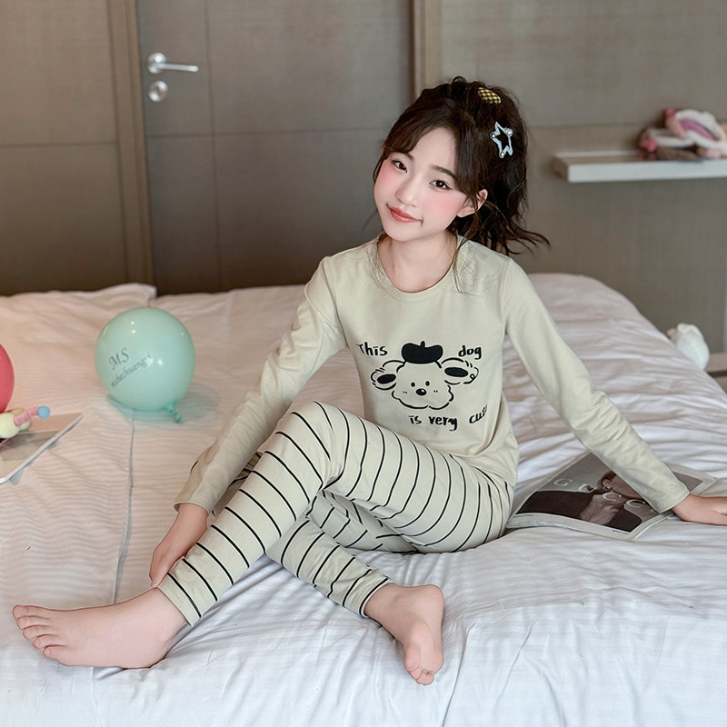 春秋款女童睡衣中大童宝宝纯棉打底衫儿童秋冬秋衣秋裤女孩棉毛衫
