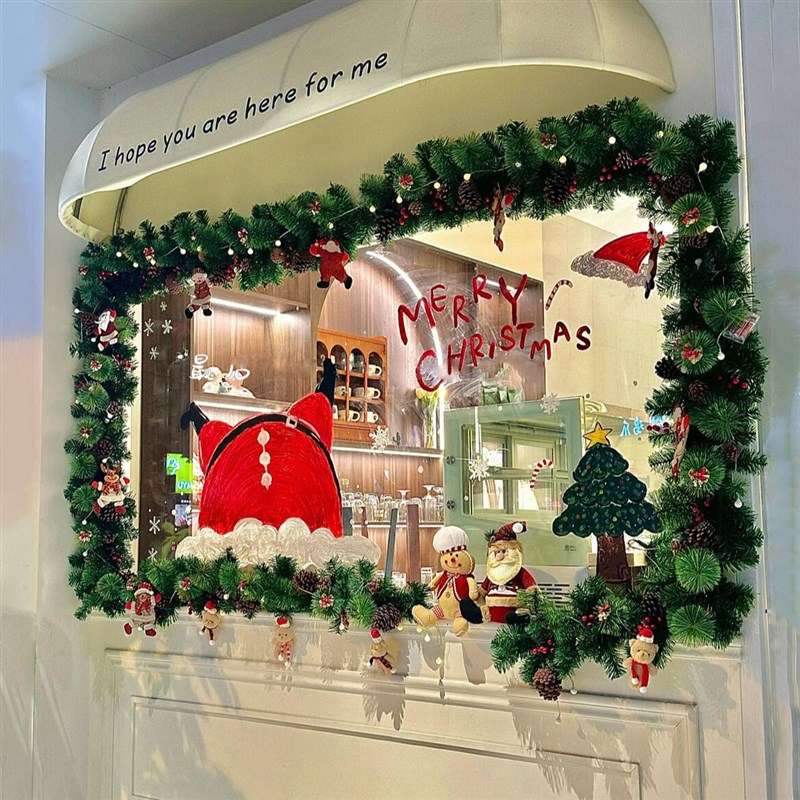 圣诞藤条门店氛围装饰布置咖x啡店奶茶店餐厅铺酒吧挂件圣诞节装