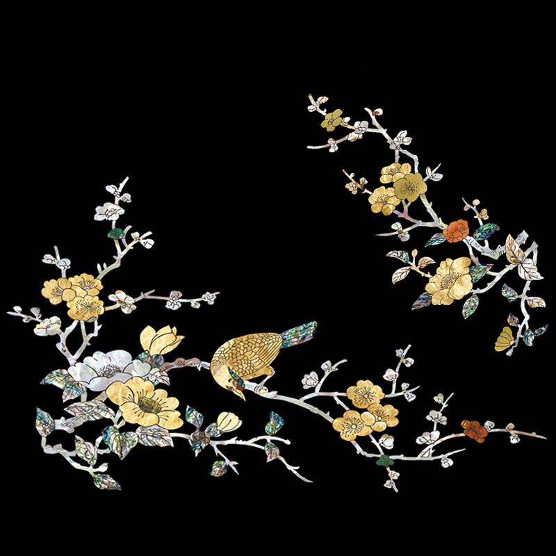 大盟水移画中式j花鸟水转印仿螺钿贴纸古典家具古筝乐器柜子门装