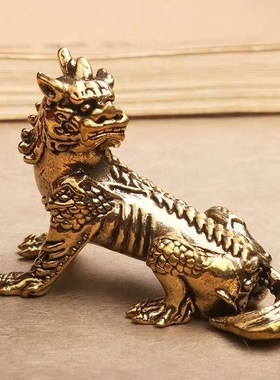 实心黄铜天铁谛听神兽小摆v件地藏王坐骑瑞兽铜雕茶桌工艺品手把