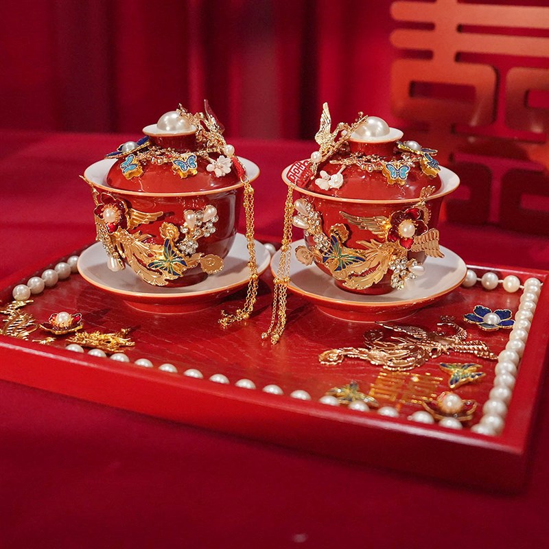 结婚敬茶杯套装婚礼敬茶红色杯子一套新娘N改口敬酒婚庆用品大全