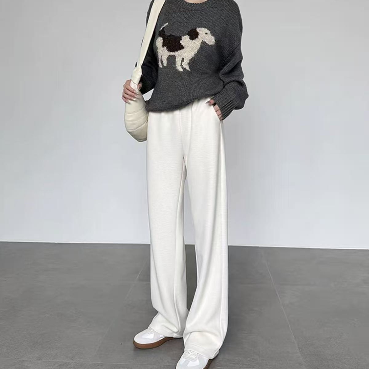 醋酸云朵绒阔腿裤2025新款秋冬窄版小个子高腰显瘦慵懒拖地糯米裤