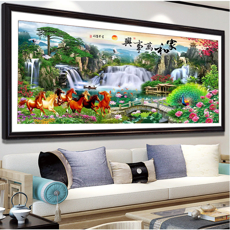 十字绣家和万事兴钻石画2026新款高端客厅挂画山水风景画马到成功