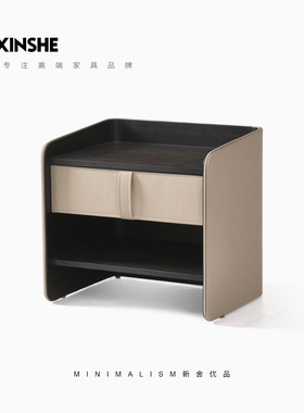 意式极简床头柜轻奢卧室高级感主卧烟熏木设计师款简约50cm55新舍