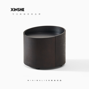 极简床头柜复古圆形烟熏黑色大小户型储物卧室简约主卧XS新舍 意式