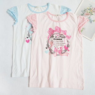 女童童装 T恤上衣可爱蝴蝶结打底衫 休闲140cmS22 纯棉短袖 女孩薄款