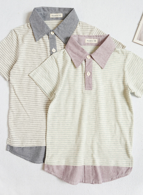 男童短袖衬衫T恤上衣纯棉帅气舒适洋气条纹夏装男孩休闲童装3156