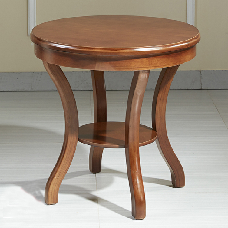 实木小茶几简约边柜双层圆形小桌