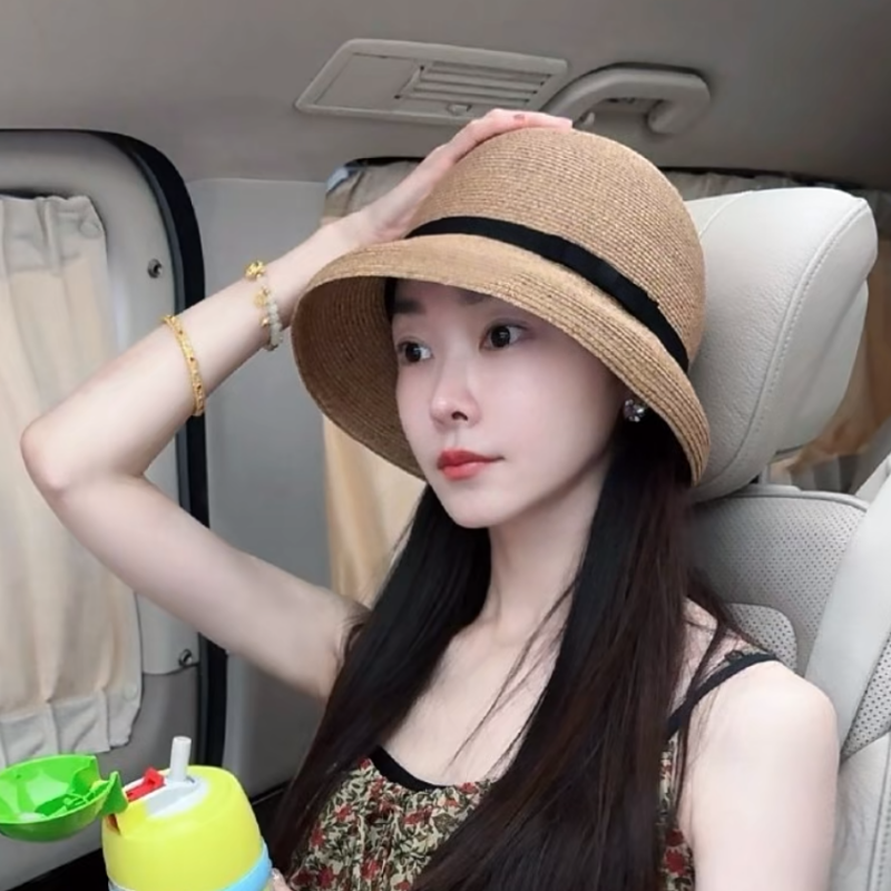宋轶同款草帽女夏季优雅赫本风法式大檐编织沙滩帽出游遮阳太阳帽