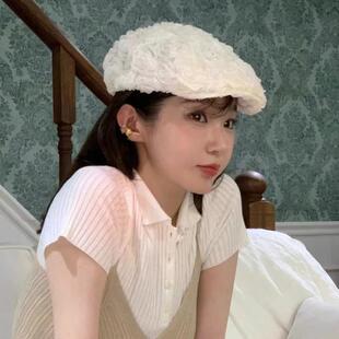 姜敏京ins同款帽子女韩国小众高级感玫瑰花前进帽街头画家贝雷帽