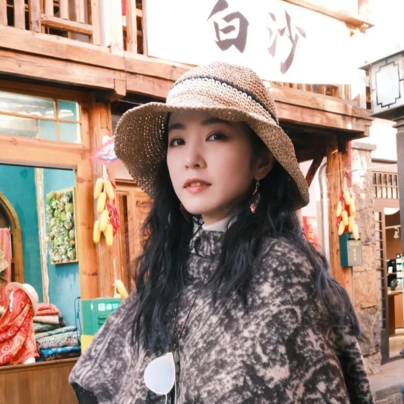 草帽女李云霄同款拼色草编大檐遮阳渔夫帽夏天度假沙滩防晒帽凉帽