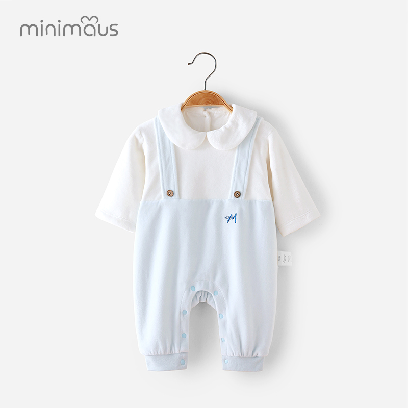 婴儿天鹅绒连体衣秋冬背带裤保暖