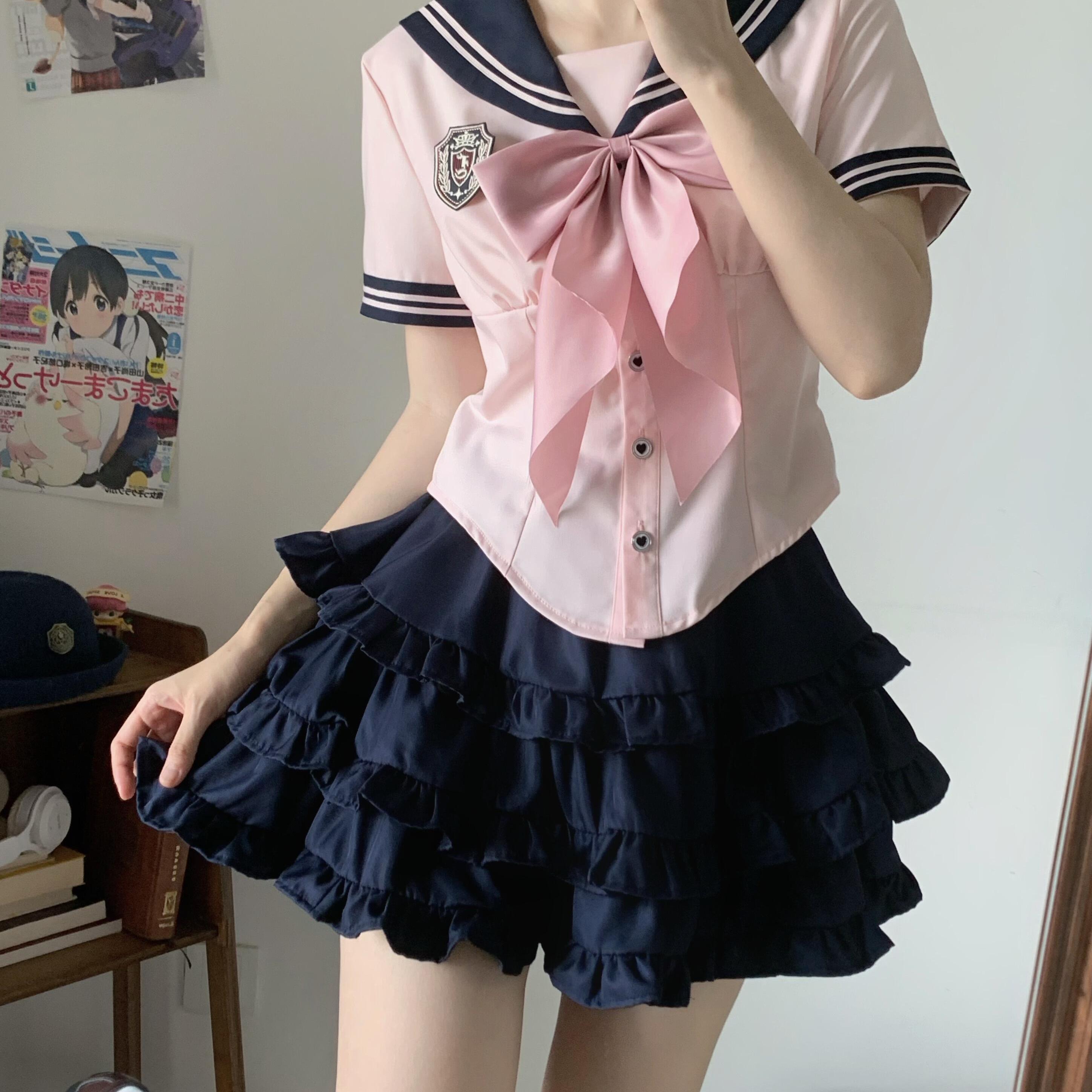 短袖粉色jk水手服夏基础款蓬蓬裙图片