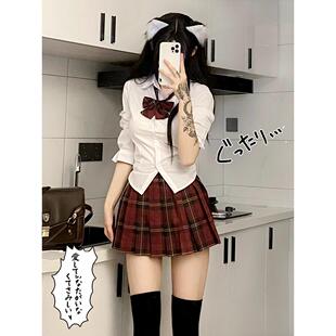 JK制服裙原创正版学院风百褶裙女收腰衬衫jk狗短格裙套装