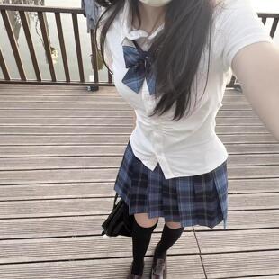 学院风纯欲收腰衬衫 百褶裙39cm辣妹 格裙套装 原创冈梨田jk制服正版