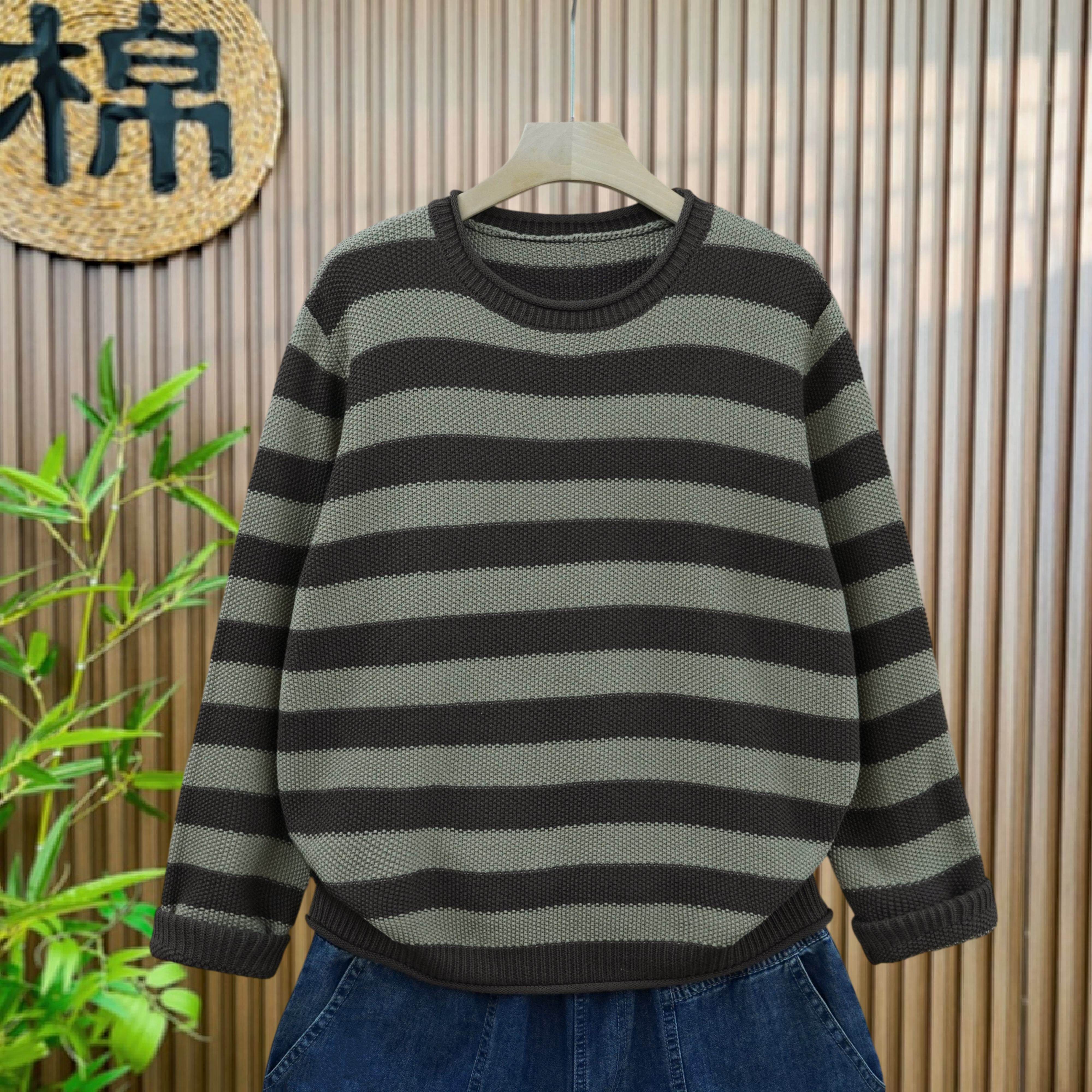【多股织造工艺】条纹毛衣长袖上衣针织衫女款春秋适合单穿的上衣