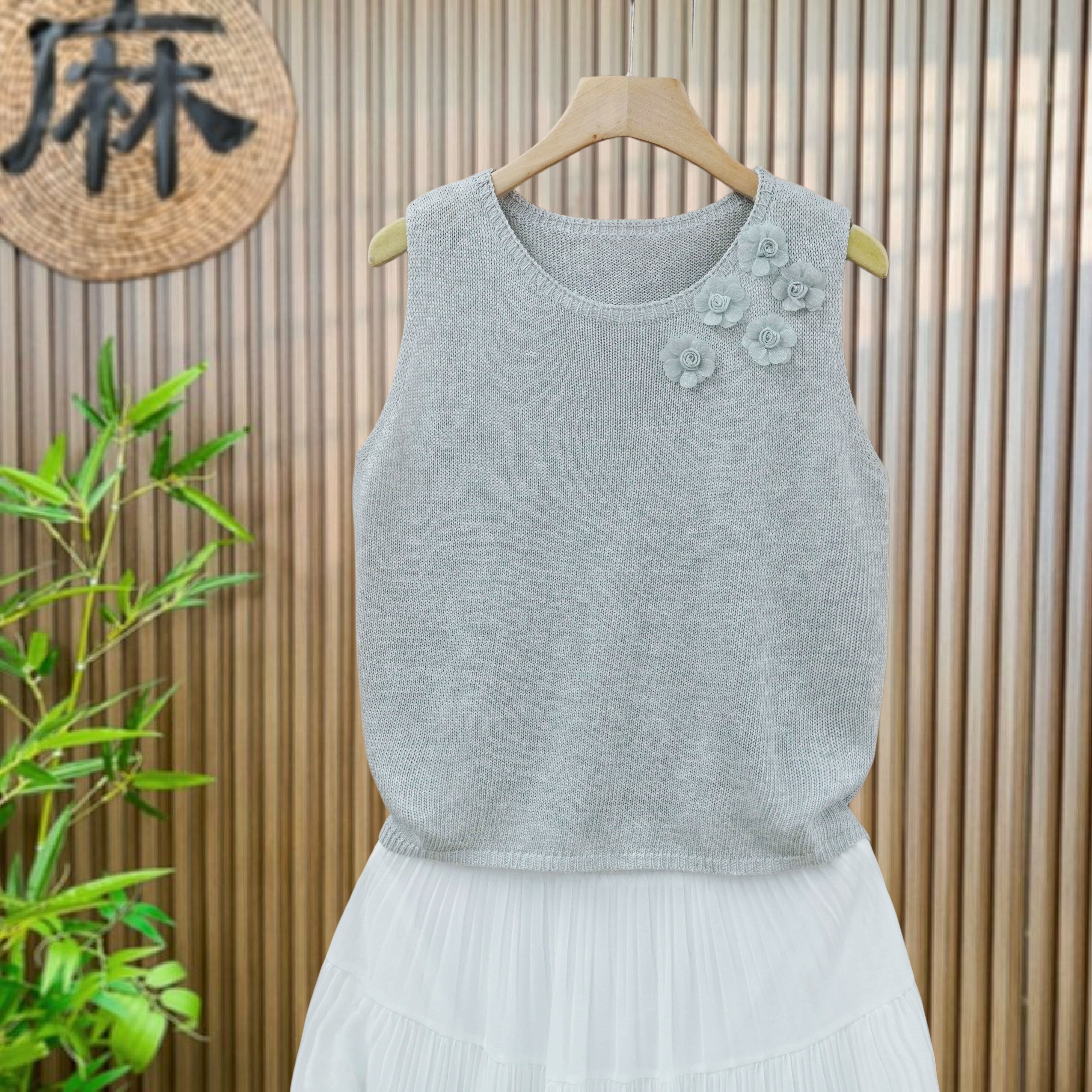 【清凉透气】夏季薄款亚麻上衣针织马甲背心女无袖罩衫吊带外搭图片