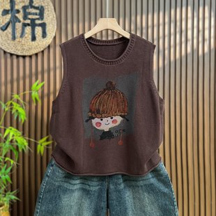 坎肩上衣 圆领秋冬宽松显瘦针织棉马甲线衣女马夹背心无袖 大码 爆款