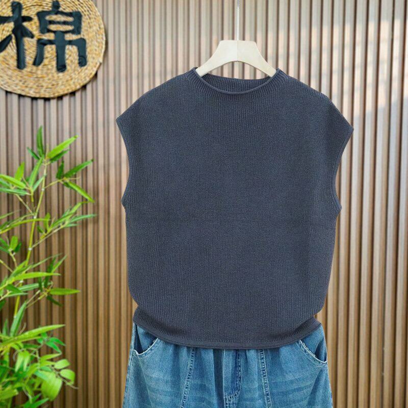 【夏季透气】夏季薄款亚麻针织马甲背心女宽松无袖上衣短款马夹