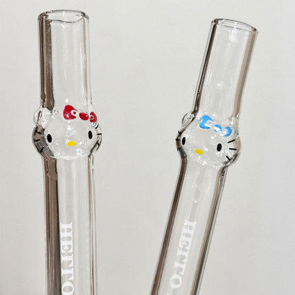哈喽Kitty猫玻璃吸管高硼硅可爱少女心透明奶茶咖啡饮料耐高温