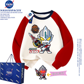 NASA联名发光男童欧布奥特曼亮灯加绒卫衣秋冬儿童插肩袖 痞帅上衣