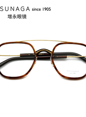 日本增永眼镜架masunaga手工钛材圆框大脸全框复古近视眼镜GMS115