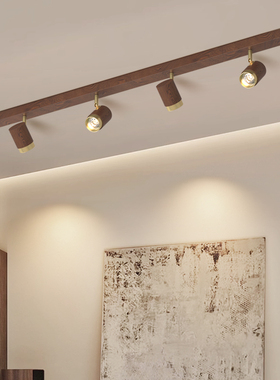 中古风射灯明装轨道无主灯店铺商用日式实木入户先关客厅背景墙灯