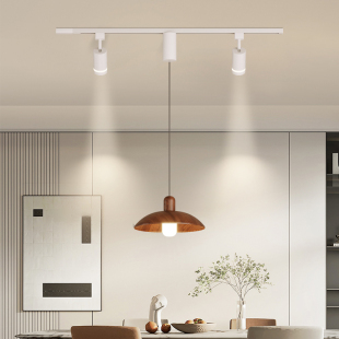 餐厅吊灯法式中古护眼创意射灯一体新款胡桃木纹护眼书房照明灯具