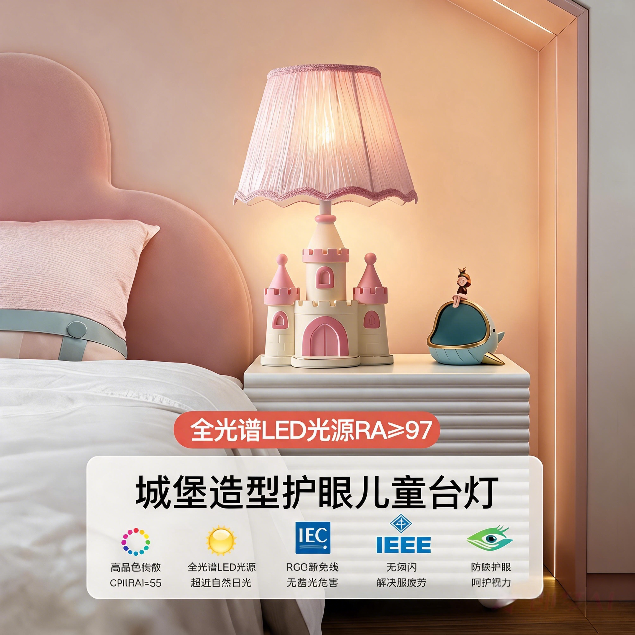 韩式公主房城堡台灯儿童房卧室床头灯粉色护眼女孩生日礼物氛围灯