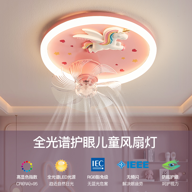 全光谱护眼儿童房灯风扇灯可摇头公主房女孩独角兽温馨卧室吸顶灯