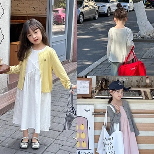 2025女童夏天温柔风轻薄防晒衣儿童休闲坑条针织防晒外套上衣