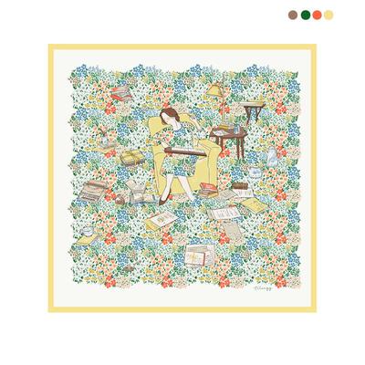 浮梦灵犀  2025春新款中方巾花卉真丝斜纹绸围巾/花丛中的女作家