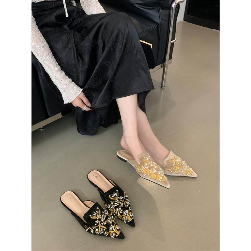 2025夏款新中式国风凉拖鞋刺绣花包头半拖鞋女外穿尖头平底穆勒鞋,女鞋,穆勒鞋,淘宝优惠券,粉丝福利购,淘宝优惠卷