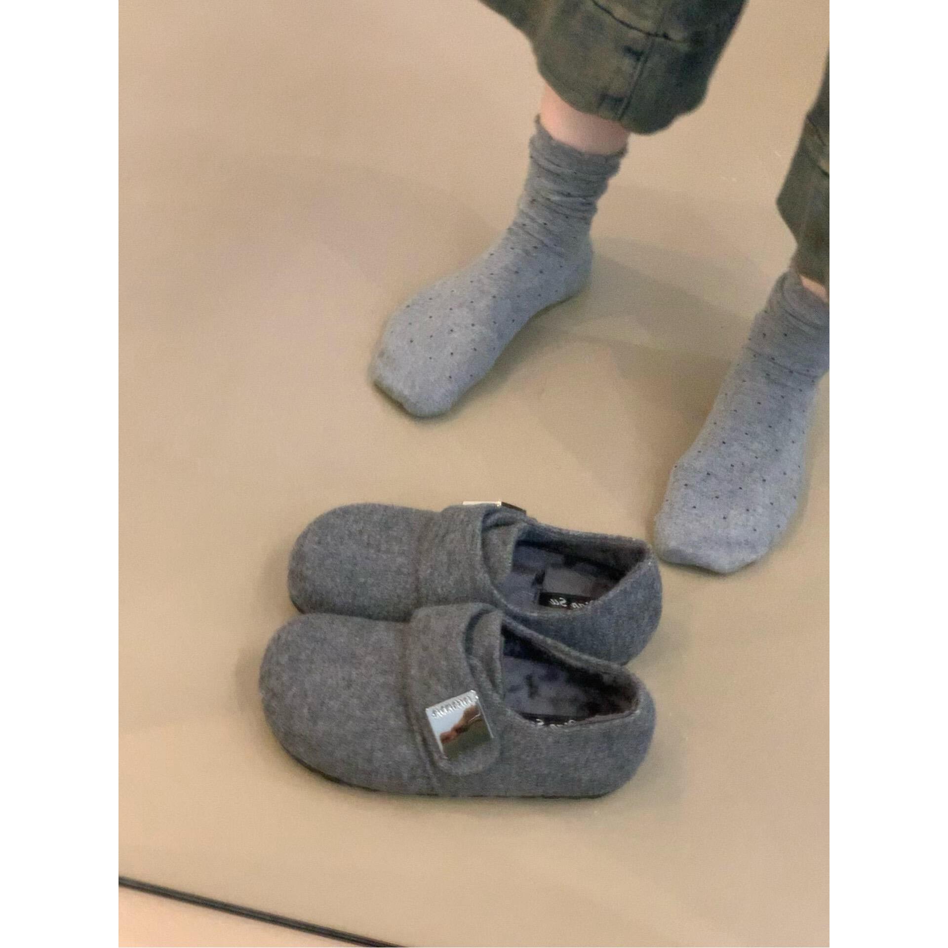 羊皮版~5CM内增高单鞋女2025秋冬新款复古呢子加绒保暖勃肯毛棉鞋