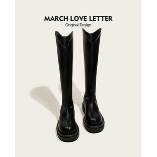 【三月情书】秒变大长腿~厚底骑士靴V口长靴筒围高筒靴女瘦瘦靴子