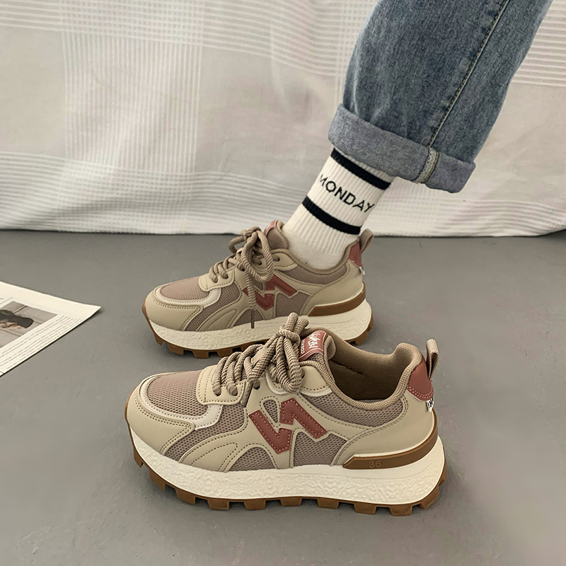 美拉德阿甘鞋女2025年夏季新款爆款透气网面运动鞋厚底增高老爹鞋