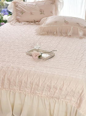 夏季公主风天丝床盖夹棉凉感裸睡软凉席榻榻米防滑床单席垫子粉色