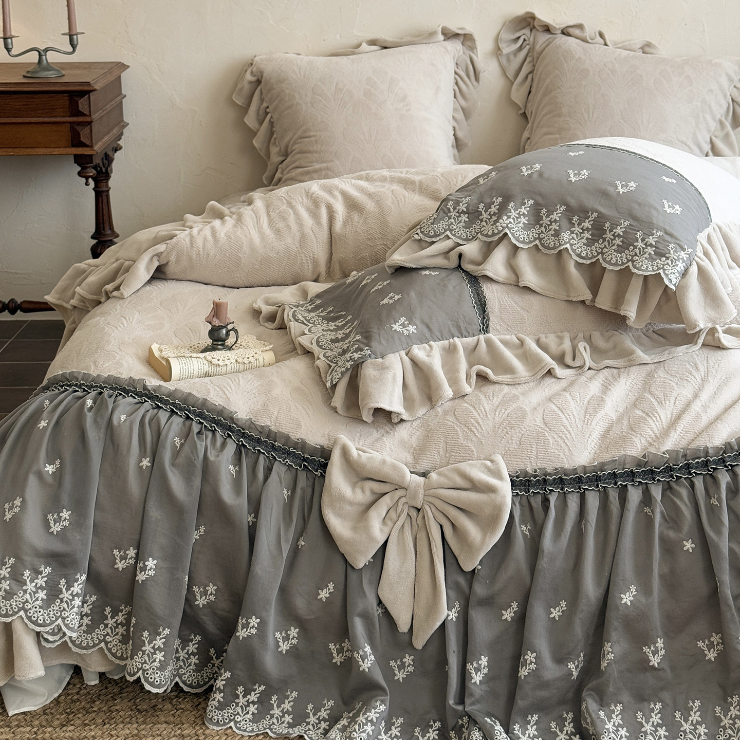 法式复古风雕花牛奶绒床上四件套冬季珊瑚绒加厚保暖毛绒床单被套