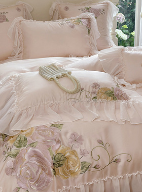 法式田园风100S天丝棉四件套被套床罩裸睡亲肤床单公主高级感床品