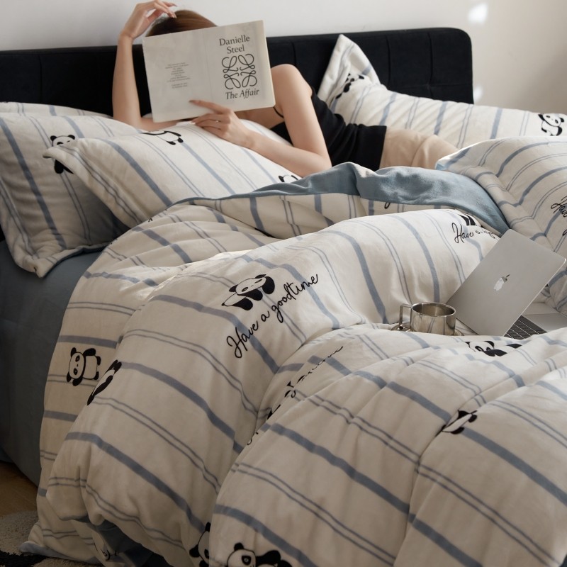 A类2025冬款熊猫牛奶绒四件套珊瑚绒加厚床单儿童被套床笠款床品4