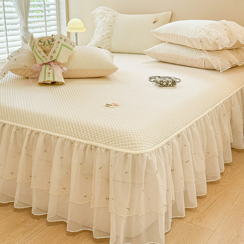 夏季凉感A类冰丝凉席三件套床裙款花边冰豆豆空调软席垫子可机洗