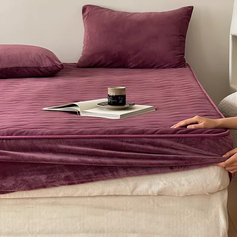 秋冬季单件牛奶绒床笠高克重加厚保暖纯色夹棉加绒床罩保护套床品