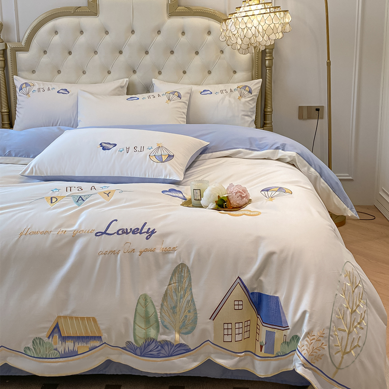 卡通风亲肤柔软长绒棉刺绣四件套