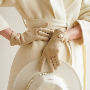 手套冬季女士骑行电动车加厚时尚可触屏保暖薄绒冬天骑车露指百搭