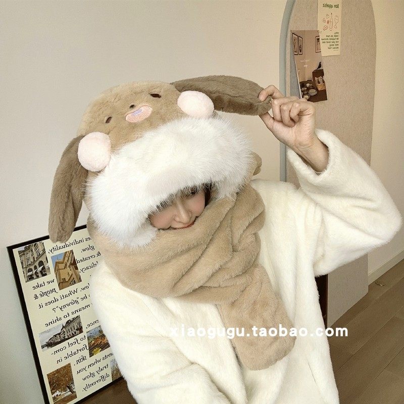 捏一捏耳朵会动可爱腮红兔帽子围巾手套一体女冬季加厚保暖三件套,服饰配件/皮带/帽子/围巾,三件套,淘宝优惠券,粉丝福利购,淘宝优惠卷