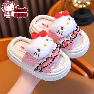 儿童三丽鸥亚麻拖鞋女童四季居家防滑吸汗可爱少女心地板鞋可外穿