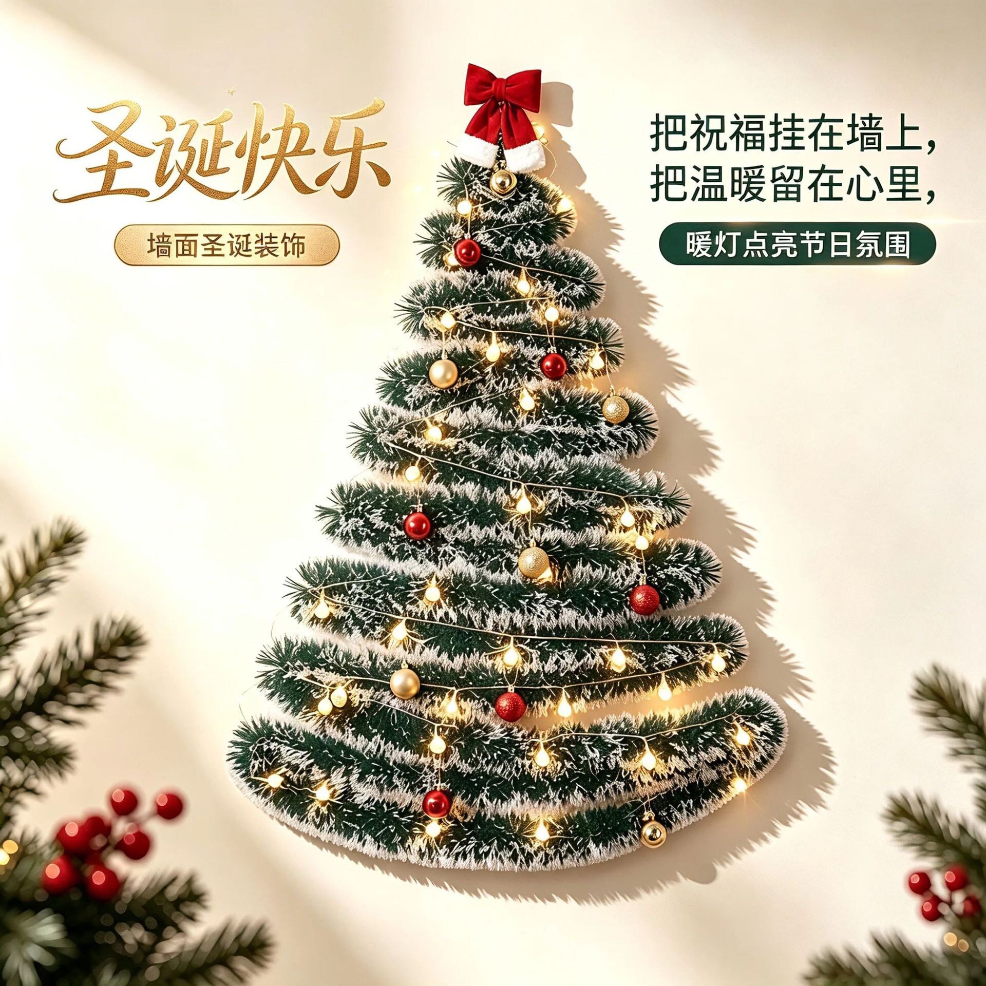 圣诞节2026新款彩带毛条挂饰氛围场景布置店铺橱窗圣诞树装扮拉花