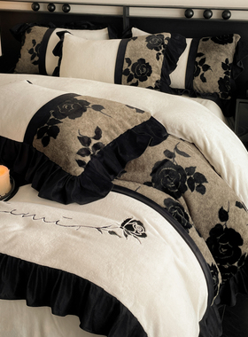 2025新款法式拼接绣花兔兔绒牛奶绒四件套