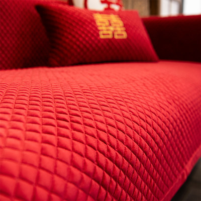 天鹅绒红色沙发垫四季通用加厚喜庆婚庆过年结婚坐垫子皮沙发套罩